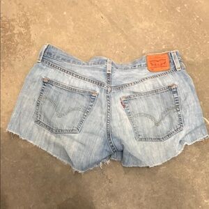 Levi's 501 button fly Blue Jean Shorts with Distressed Hem